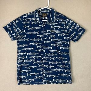 Dark Seas‎ Shirt Adult Mens Medium Blue Fishing Anchor Pocket Trident Graphic